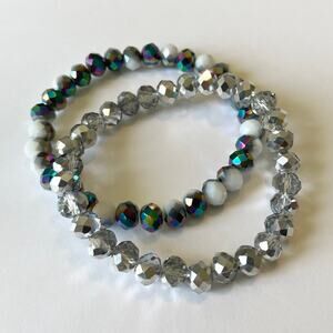 2 Piece Electroplated Faceted Austrian Crystal Bracelet Set ~ 7”